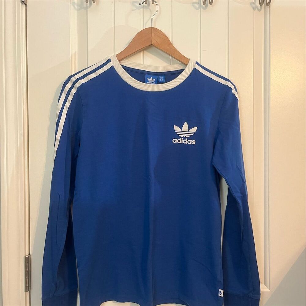 Adidas Men's Blue Long Sleeve Striped Tee Size S Sports Casual